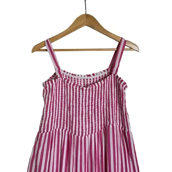 Raviya Pink White Striped Tiered Maxi Dress Smocked Bodice Size XL NWT - Picture 6 of 8